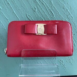 Salvatore Ferragamo Red Leather Long Wallet